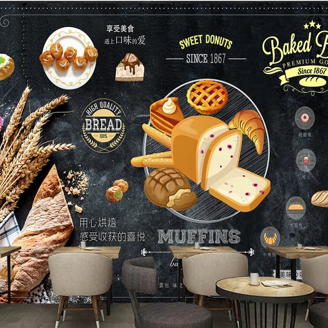 Us 380 Free Shipping Custom Wallpapers Vintage Food Baking Shop Bakery Background Wall Design Wallpaper Wall Murals In Wallpapers From Home
