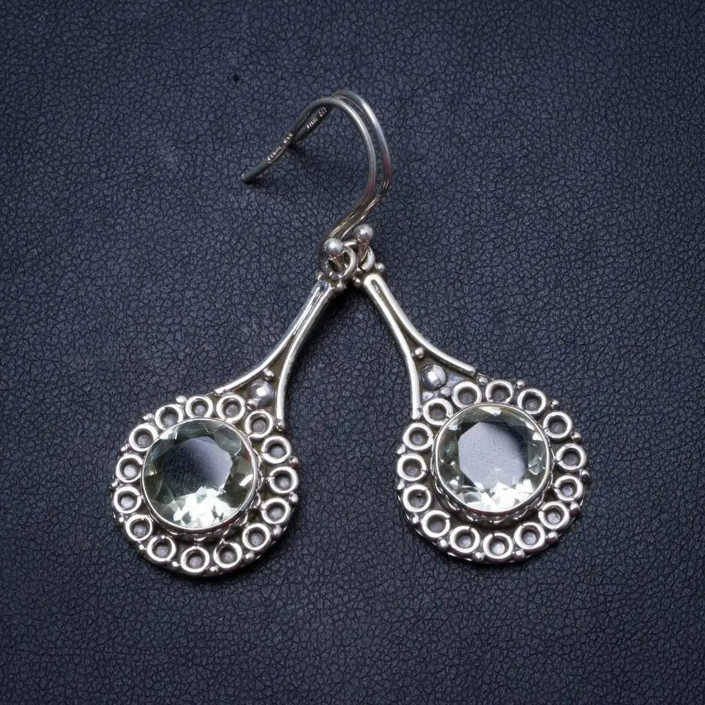 

Natural Green Amethyst Handmade Unique 925 Sterling Silver Earrings 2" X3600