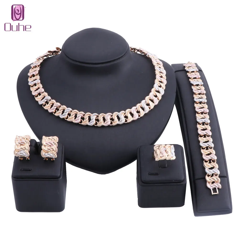 

OUHE Jewelry Sets For Brides Jewelry Set Women Dubai Wedding Fashion Costume Jewellery Choker Necklace Earring Bangle Ring Set
