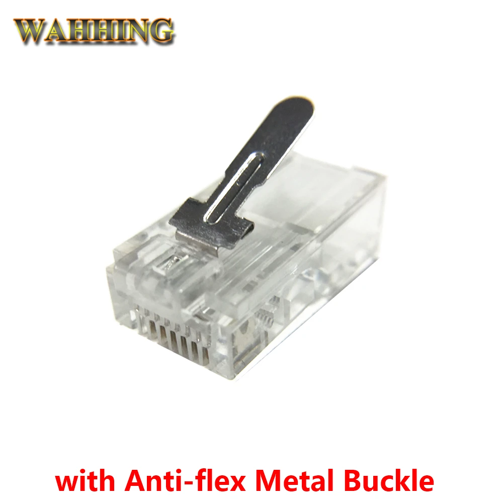 

50/100pcs 8Pin RJ45 Connector CAT5 CAT5e Modular Crystal Plugs with Anti-flex Metal Buckle Network RJ45 Connectors HY1579