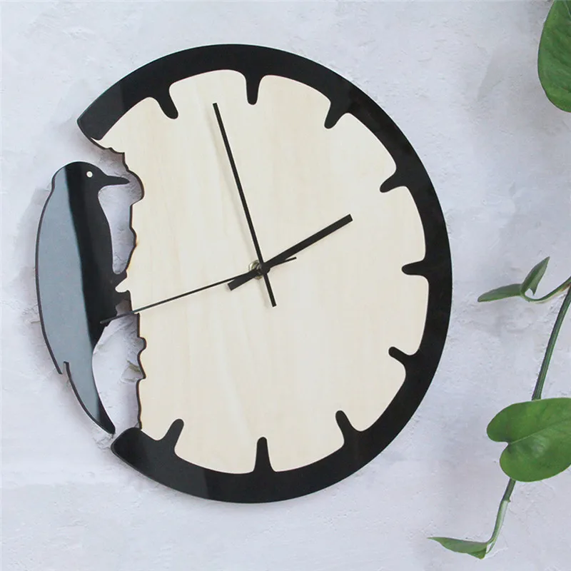 Home Woodpecker Wall Clock Creative European Vintage Wood Bird Clock Home decoration Wall hangings