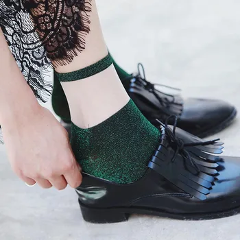 

Fashion Women Transparent Shiny Socks Summer Thin Harajuku Short Glitter Socks Female Funny Casual Art Ankle Socks Hipster Sox