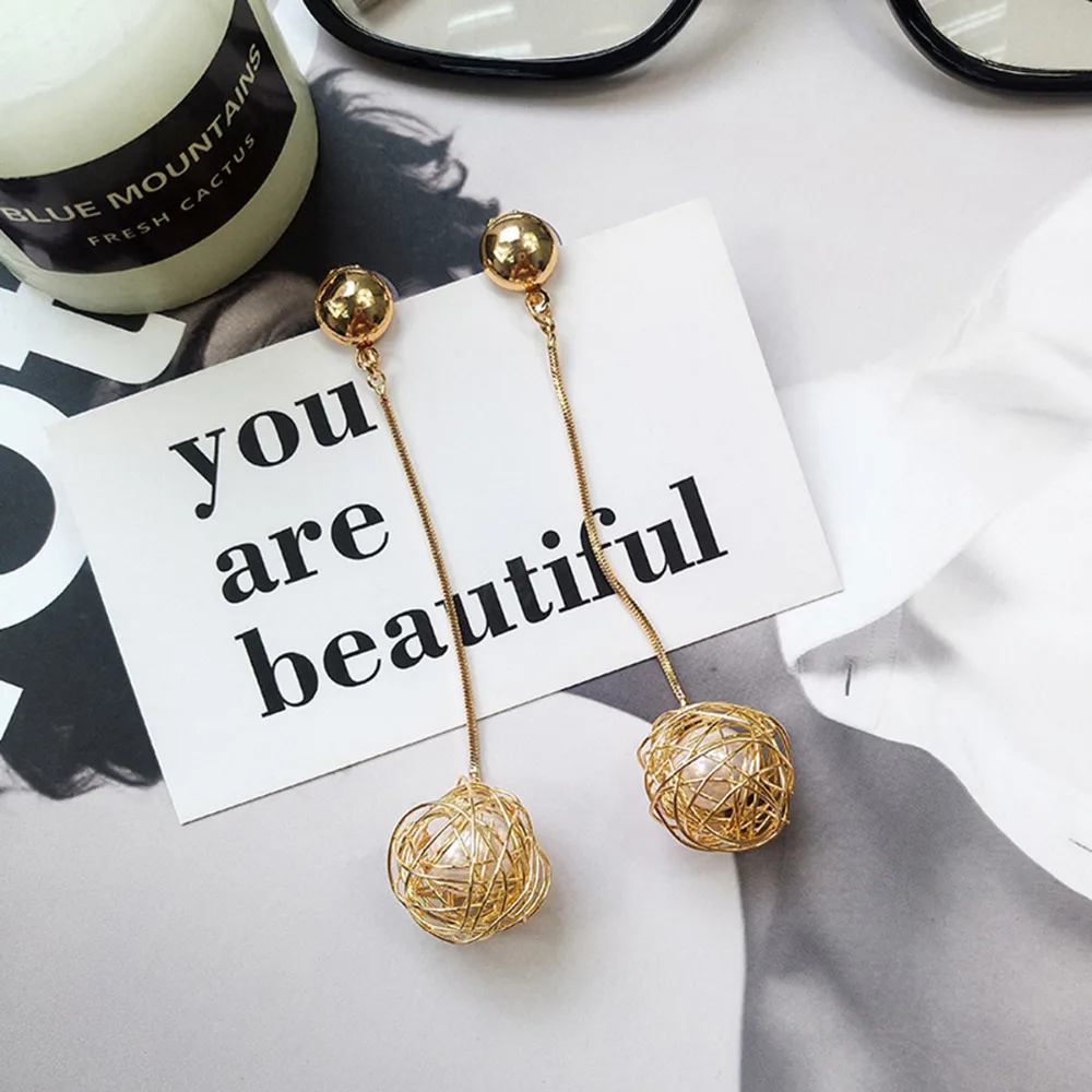 

New Fashion Sweet Earrings Hollow Iron Pearl Ball Korean Style Eardrop Earrings For Women Girls Gift Brinco Wholesale Jewelry