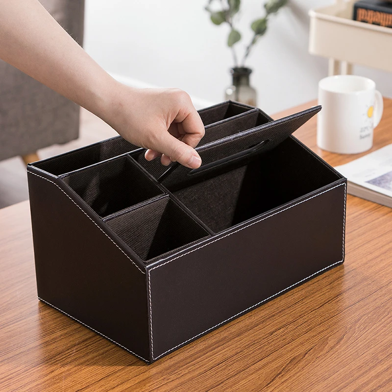 ORZ Home Office Tissue Box PU Leather Napkin Holder Remote Control Holder Storage Box Desktop Organizer Tissue Paper Box Cover