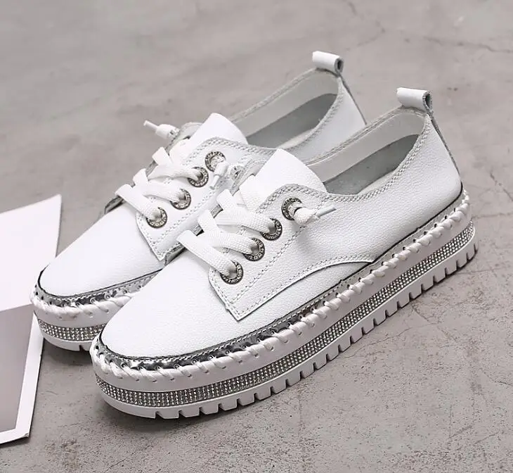 

NEW Women Casual soft leather Rhinestone Platform Flat Shoes Glitter Loafers Espadrilles Lace-up Flats Fisherman Shoes zapatos
