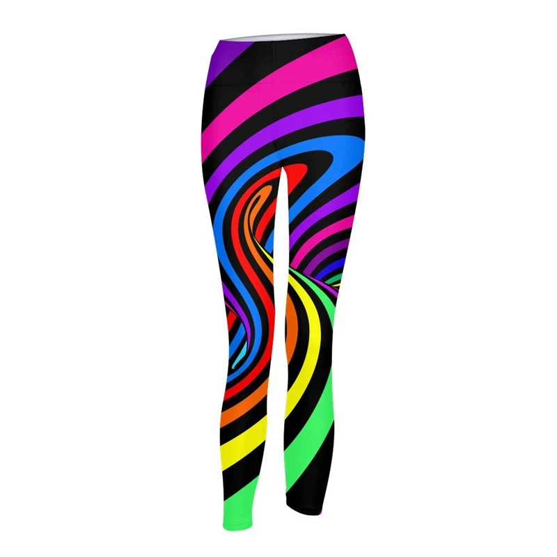 

New Rainbow Striped Woman Elastic Leggings Gym Fitness Legging Lulu Yoga Pants Tights Women Girl Sport Running Leggings Big Size