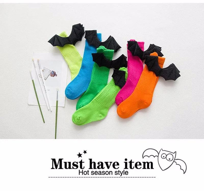 Новые милые детские носки, хлопковые носки с летучей мышью для маленьких мальчиков и девочек, носки с крылом, высокие носки для обуви для малышей, Длинные Детские носки с рисунками