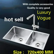 Стандартная Мода Кухня ручная раковина двойной паз прочный 304 пищевой нержавеющей стали 720x400 мм