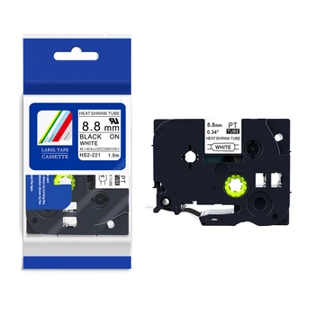 

HSe-221 HSe 221 Heat Shrink Tube Label Tapes for Brother 5PCS 8.8mm Black on White Compatible for Brother P-touch Labelmanager