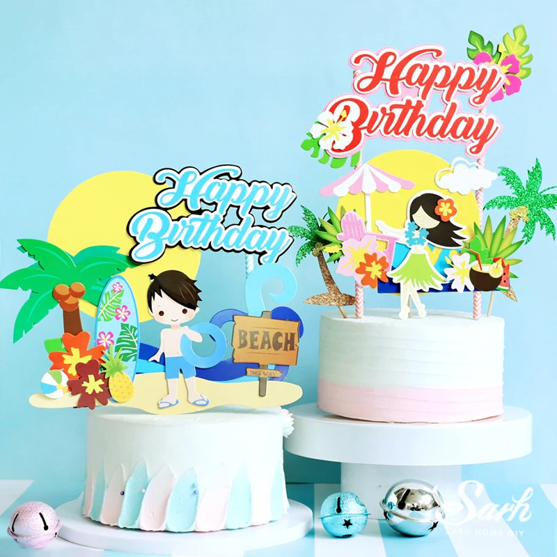 

Bling Surfing Boy Girl Cake Topper Birthday Flower Laser Ball Decoration for Children Kid Baby Party Supplies Baking Fairy Gifts