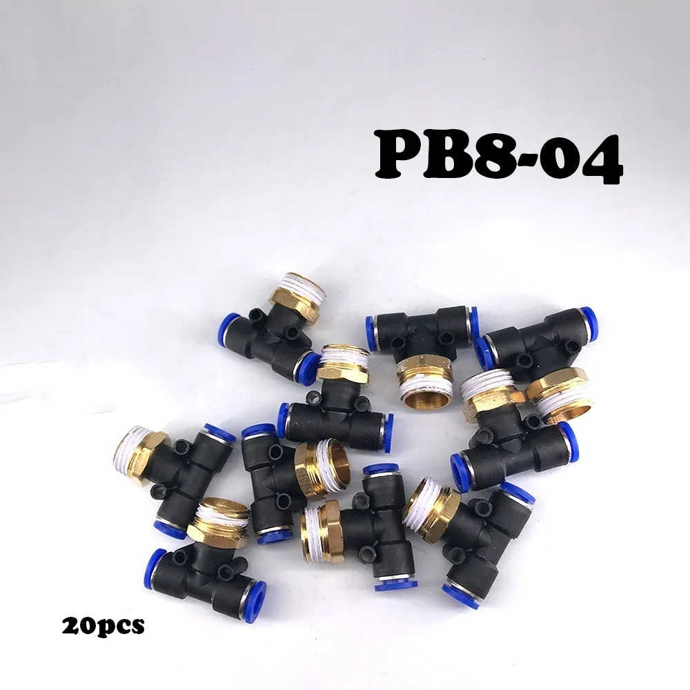 

Free Shipping 20Pcs/Lot PB8-04 T-Type Pneumatic Fittings tube 8mm thread 1/2"