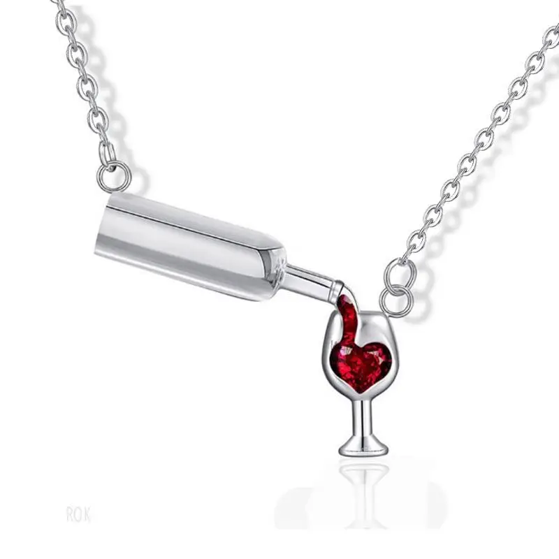 Женское ожерелье с подвеской Love Wine и кулоном из кубического циркония уникальный