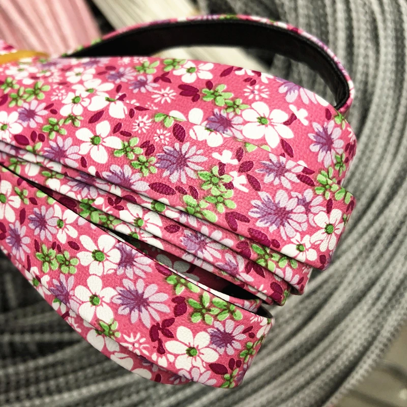 

10Y/Lot Jewelry Making 15mm Floral Ribbon Pink PU Leather Riband Trim DIY Dog Collar Necklace Choker Key Chain Hand Craft Materi