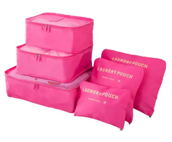 6 шт./компл. для мужчин и женщин багажные дорожные сумки Упаковка Кубики Органайзер мода двойная молния непромокаемая сумка, Полиэстер оптом - Цвет: rose red