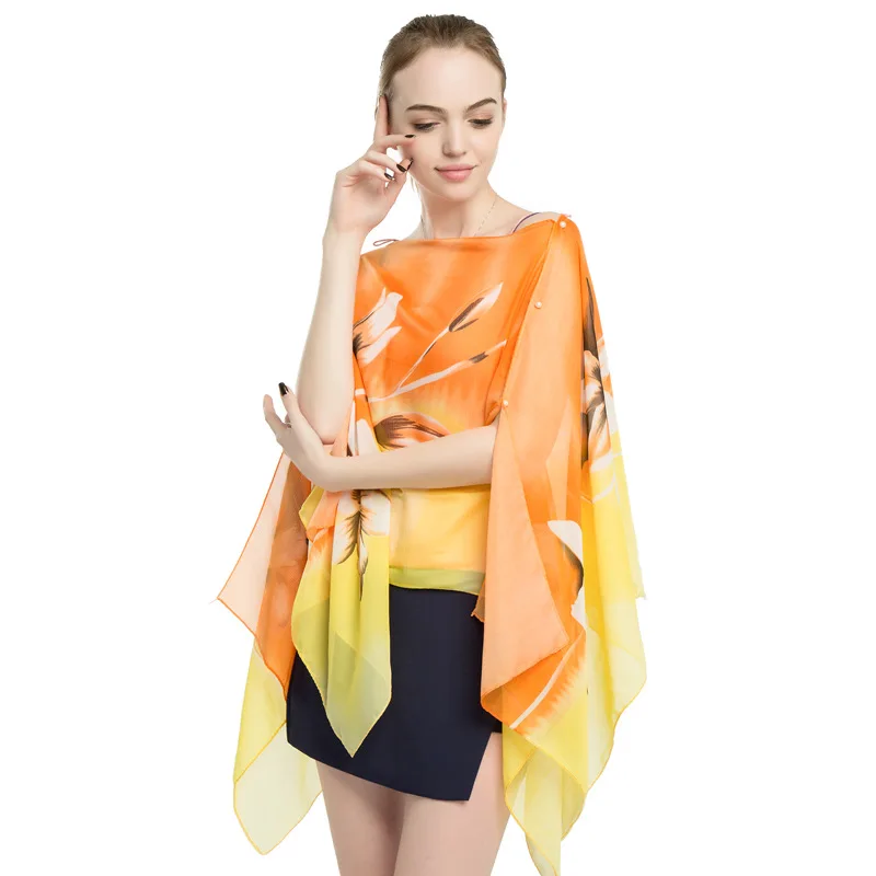 Женский шарф шаль-пончо с принтом солнцезащитный шарф Солнцезащитная шаль пляжная шаль для бикини шифоновая Удобная горячая распродажа - Цвет: Orange