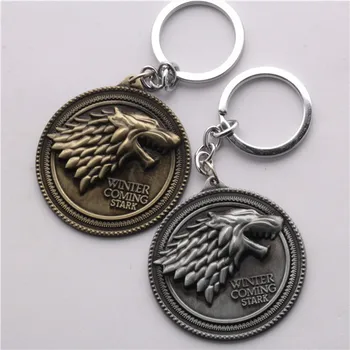 

Best Selling Movie Game of Thrones Stark Family Badge Key Chain Alloy Keychain Key Rings Wholesale 10pcs/lot