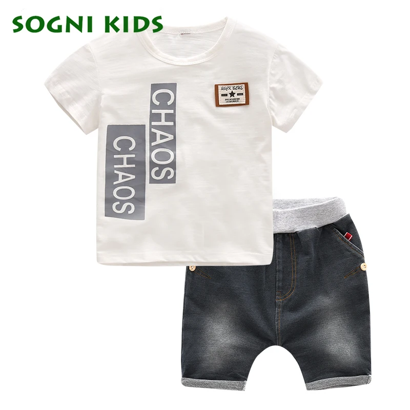 SOGNI KIDS Summer 2017 children clothing fashion set 100 cotton t shirt shorts sports casual clothing