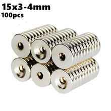 100pcs Super Powerful Strong Bulk Small Ring NdFeB Neodymium Disc Magnets Dia 15mm x 3mm Hole 4mm N35 Rare Earth NdFeB