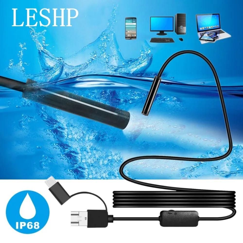 LESHP Тип-c USB 3-в-1 Электронный эндоскоп Micro USB 1200 P Водонепроницаемый Android 8 мм Borescope USB Инспекции Видео Камера