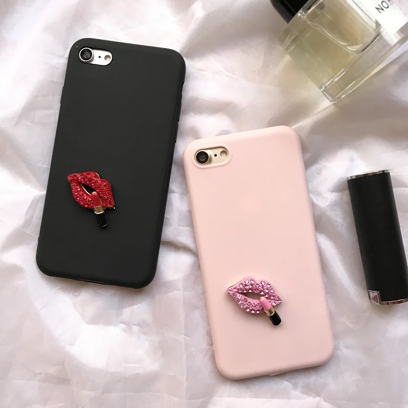 

Cute soft case for iphone 5 6 6s 7 8 plus X XR XS MAX cover 3D Sexy Rhinestone Lips For Samsung galaxy S8 S6 S7 edge Note 8 case