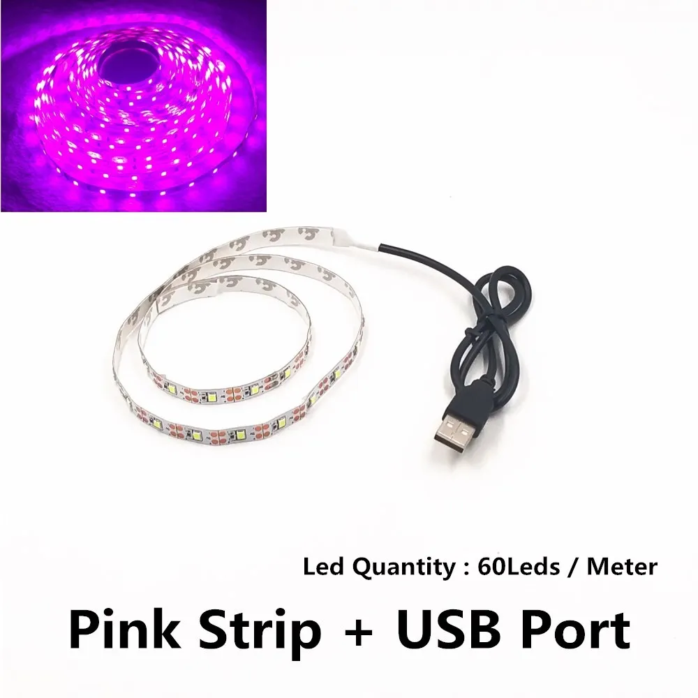 USB Светодиодная лента 5 в IP65 водонепроницаемый светильник SMD3528 50 см 1 м 2 м 3 м 4 м 5 м розовый зеленый красный синий Рождественский гибкий ТВ фоновый светильник ing - Испускаемый цвет: Розовый