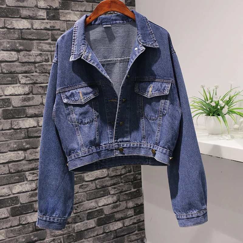 

Spring Fall Vintage Short Batwing sleeve Loose Coat Women Denim Jacket Korean Student Jeans Jacket Women Casual Basic Denim Coat