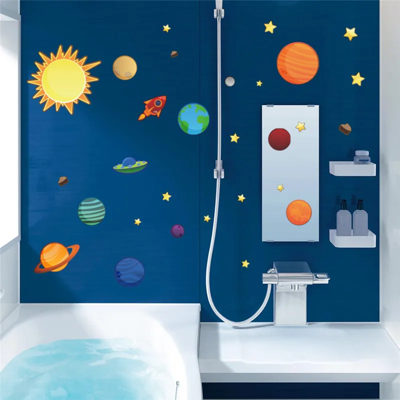 Us 275 20 Offnewest Colorful Cartoon Solar System Vario Planets Wall Stickers For Roof Glass Kid Room Wedding Pvc Wall Art Decor 3d Diy Decal In