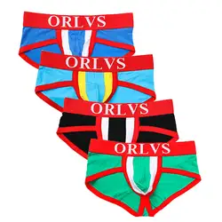 ORLVS 4 шт./лот сексуальное мужское нижнее белье короткие трусы хлопковые кальсоны мужские трусы Ropa Gay Unnderwear Красочные трусы OR15