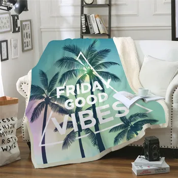 

Home Accessories Tropical Tree Printed Coral Fleece Blankets Comfortable Warm Soft Throw Blanket Sofa Bed Room Decor Supplies