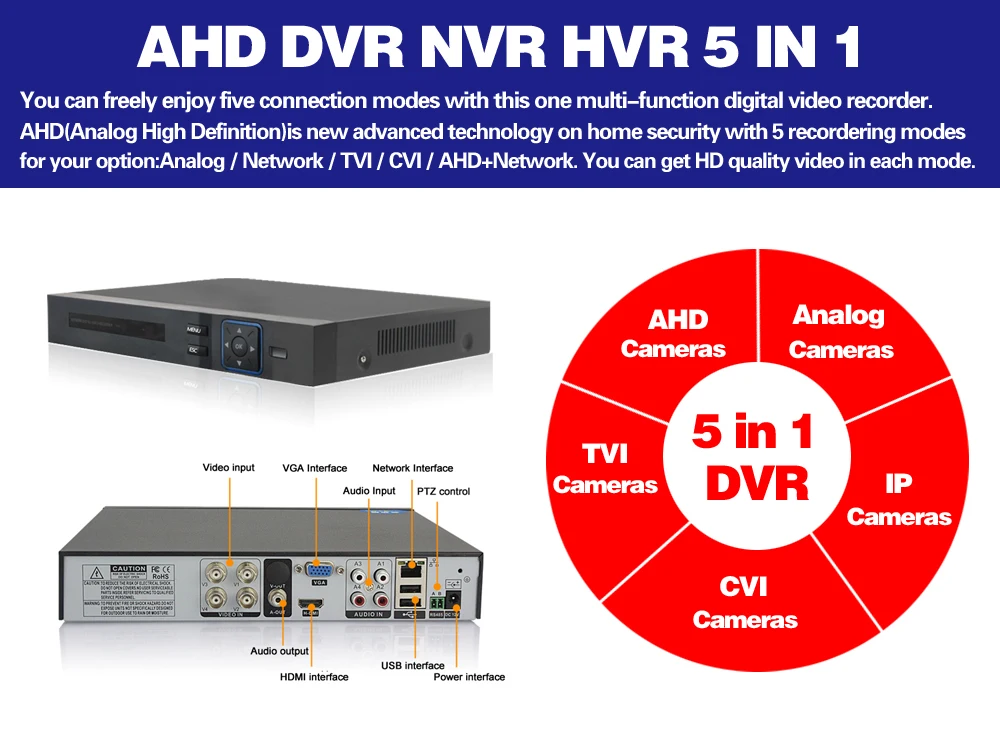 Горячие товары 4CH AHD DVR Гибридный 1080P HDMI AHDNH CCTV рекордер камера сеть 4 канала 4CH аудио вход Многоязычная сигнализация