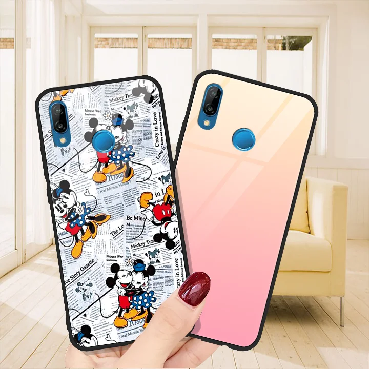 

Cartoon Minnie Mickey Tempered Glass For Huawei P Smart P9 P10 Plus P20 Lite P30 Pro For iPhone 7 6 6S 8 Plus X XR XS Max Case