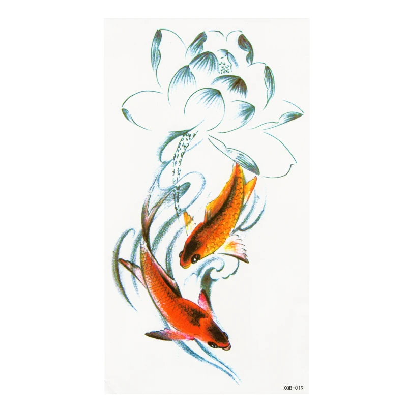 1pcs Water Transfer Body Waist Art Temporary Tattoo Sticker Women Men Fish Lotus Carp Waterproof