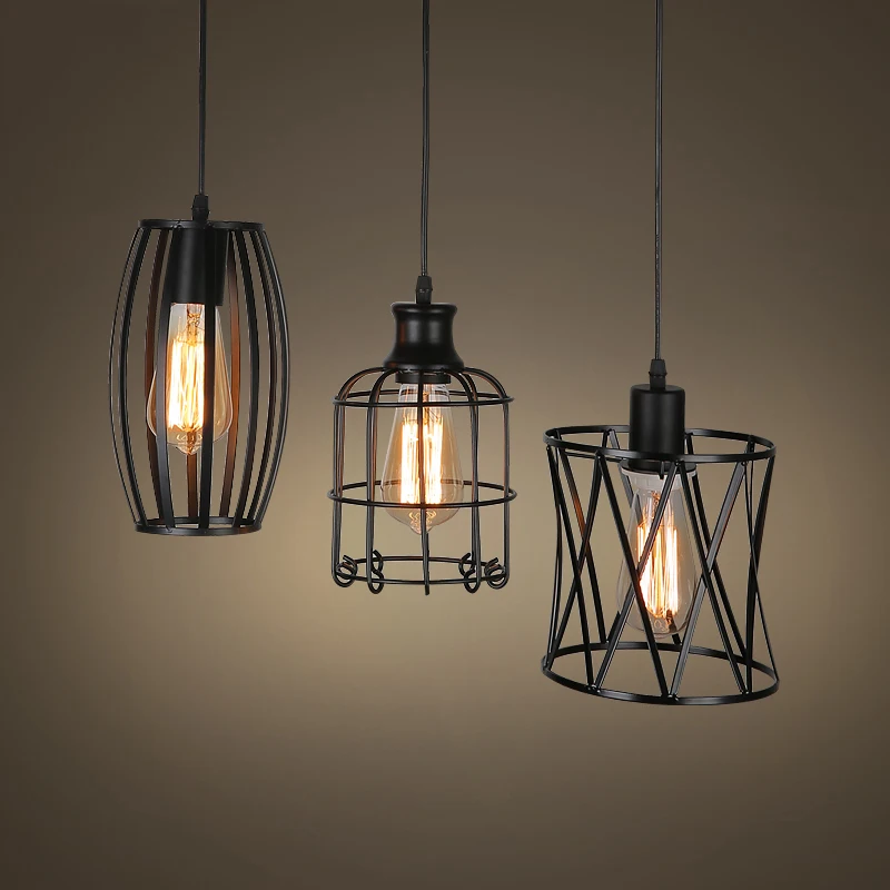 Loft Retro Industrial Diamond Chandelier Bar Iron Cage Art Library Three Head Japanese Restaurant Luminaire Suspendu | Лампы и