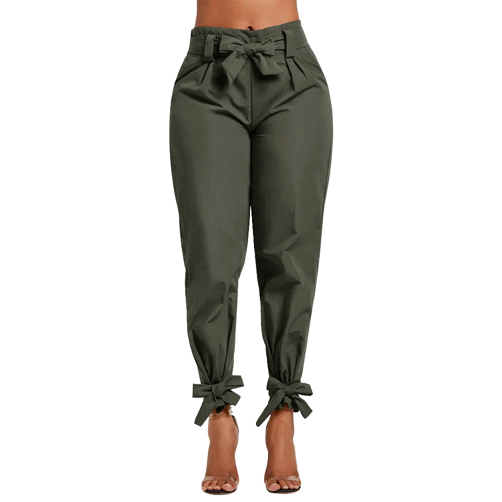 

WENYUJH Loose Bow Tie Ruffles Women Pants Casual Solid High Waist Belt Pocket Spring Women's Trousers Female Sashes Pants Bottom