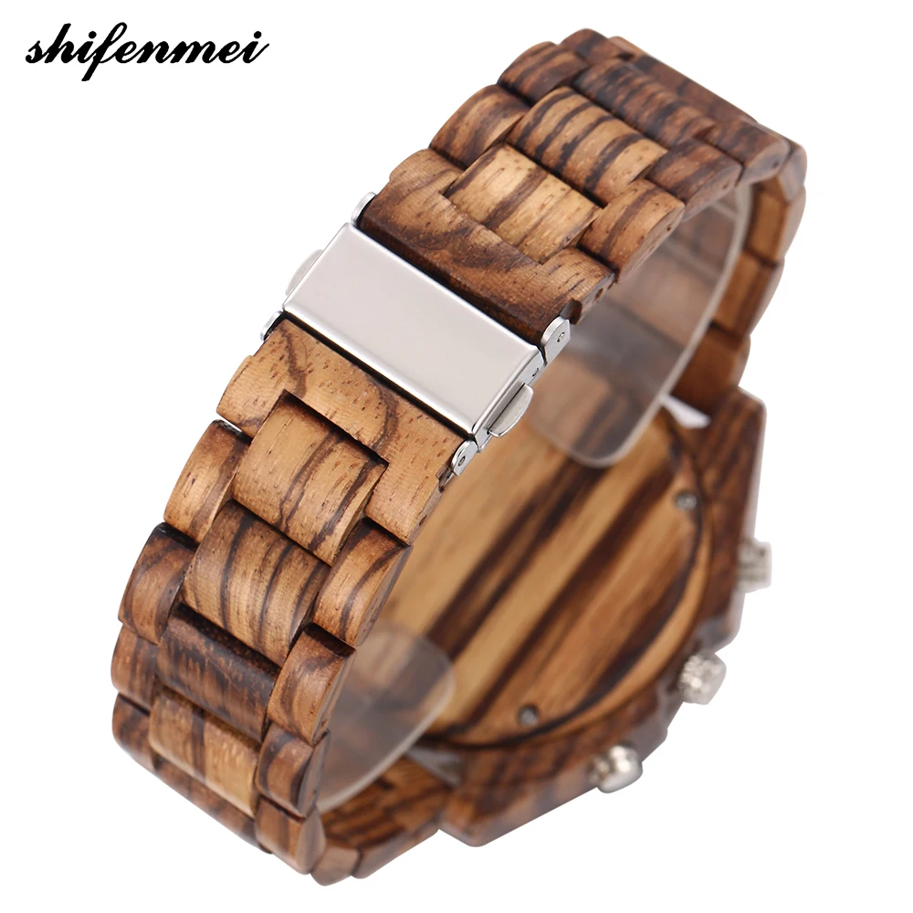 top luxury brand Shifenmei 2139 Antique Mens Zebra and Ebony Wood Watches with Double Display Business Watch in Wooden digital quartz watch drop shipping (25)