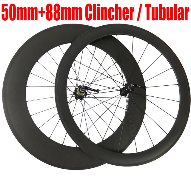Best price at $362 Cheap Front 50mm+Rear 88mm Carbon Clincher Tubular Wheels Road Bike Bicycle Touring Novatec F271SB/R372SB Hub 10 11 speed Wheelset