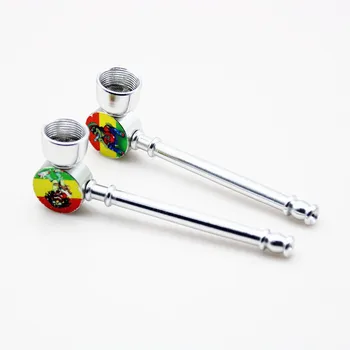 

1pc Metal Jamaica Reggae Smoking Herb Pipe Silver Mary Bob Sticker Portable Mini Pipe Smoking Accessories Tobacco Pipes