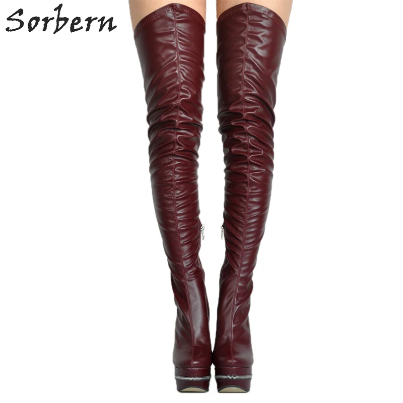 Alta Altas blanco Tinto Para rojo Moda Rojo Tamaño Delgados Zapatos Nueva Negro vino Tacones Mujer Bota Botas Muslo 2018 Colors Del custom Plus De Invierno Señoras Parte EqxwxC8