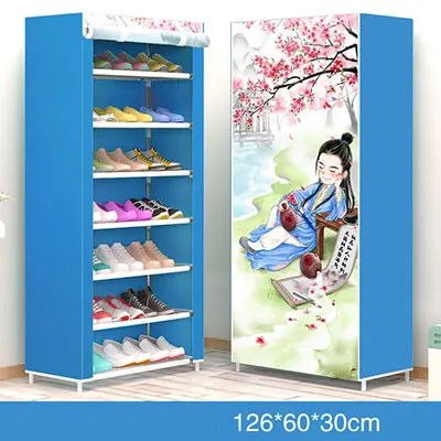 8 Layer Simple DIY Assembly Shoe Cabinet Folding Cloth Shoes Storage Rack Shelves Dustproof Shoe Cabinet Home Furniture - Цвет: 8 layer color 14