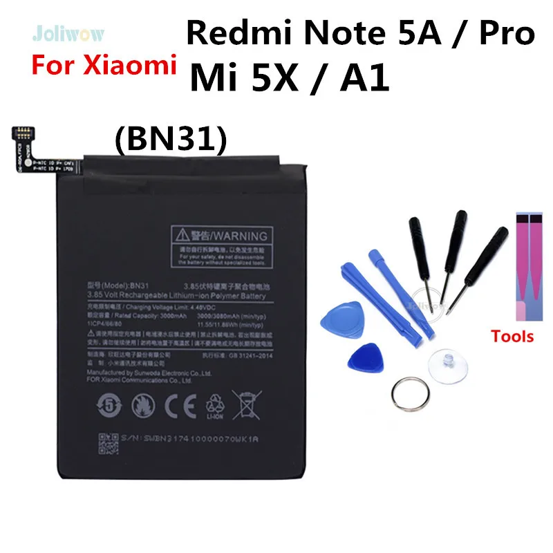 

For Xiaomi BN31 Battery Replacement For Redmi Note 5A / Pro for xiaomi mi 5X mi5X mi A1 battery 3000mAh Note 5A 5A pro Batteries