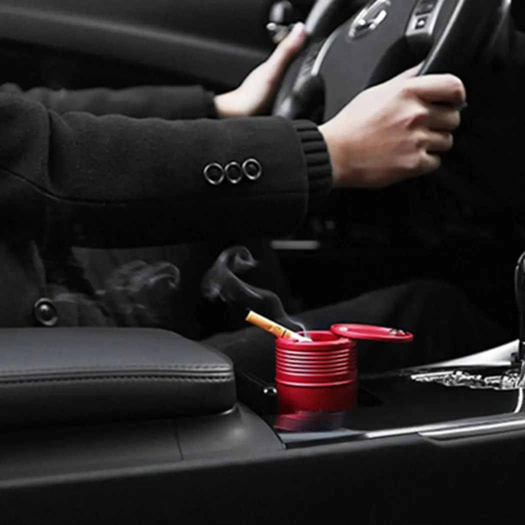

Metal Car Ashtray Creative Cigarette Ash Cylinder Red, Black Trash Solid Can with Lid