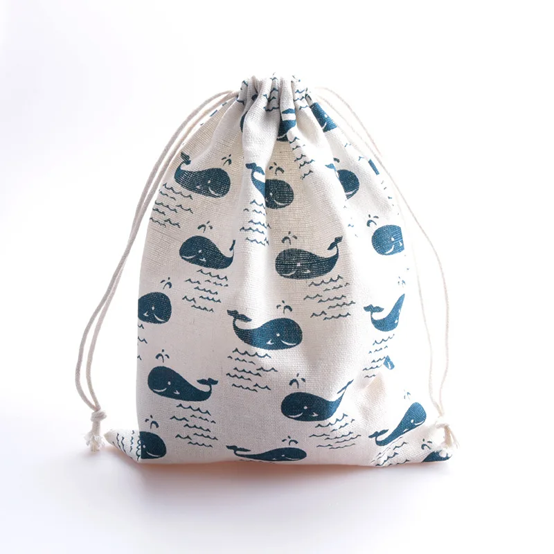 Сумка на шнурке с изображением Кита из мультфильма, хлопковая льняная мини-сумка для хранения в путешествии, посылка для хранения мелочей, детские игрушки, сумка-Органайзер
