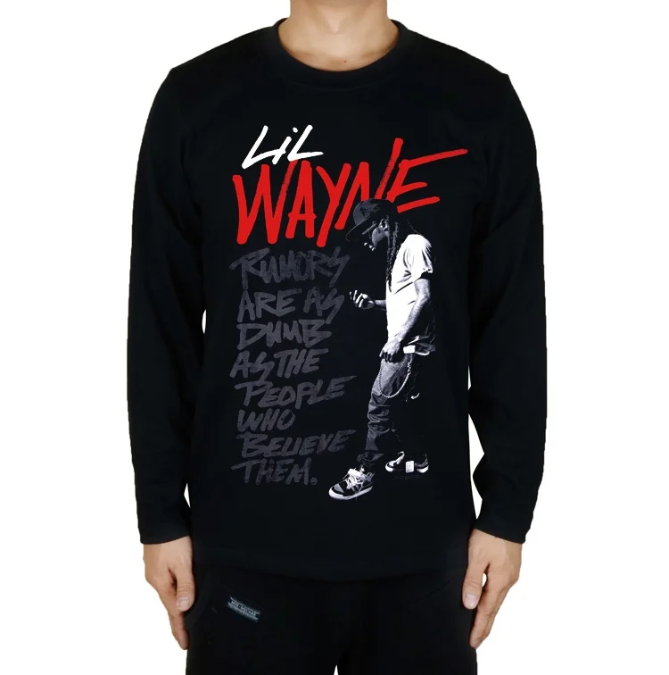 4 дизайна уличная мода длинный рукав хип хоп рэпер певец Lil Wayne настроить рубашка Фитнес хлопок скейтборд camiseta хипстер