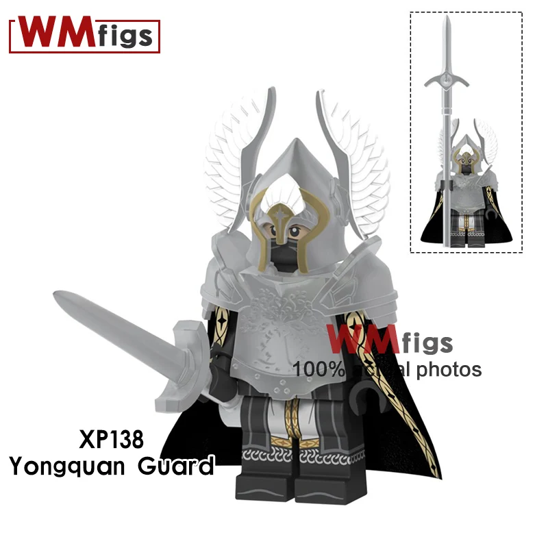 

Single Legoings Minfigs Fountain Guard Medieval Castle Knight Figure Soldier of Gondor Spear Sword Building Blocks Bricks Toys