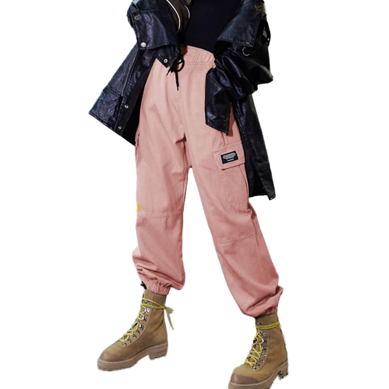 Модные Харадзюку брюки карго для женщин с высокой талией свободные карманы брюки для женщин s Уличная Хип-хоп брюки женские pantalon mujer
