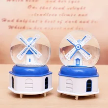 1- Water polo gift shop wholesale creative bedroom furnished Mediterranean windmill with light crystal ball music box music bell