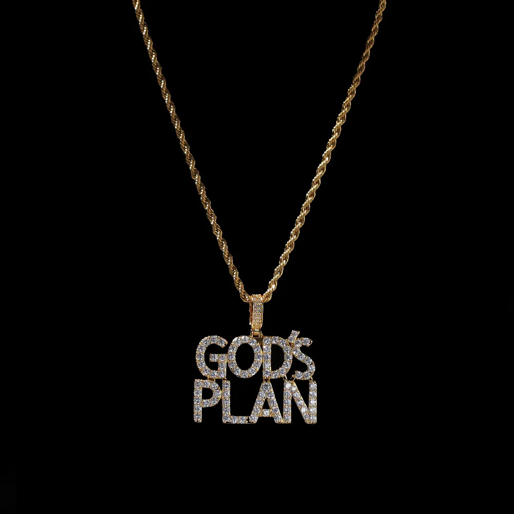 Мужская трендовая подвеска в стиле хип-хоп с цирконием и надписью GodsPlan God's Plan Европа и Америка, мужские Модные аксессуары