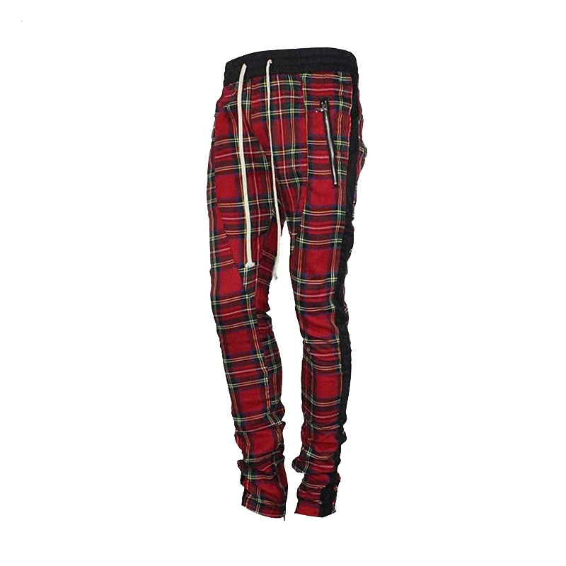 Scottish Lattice Joggers Sweatpants Men 2018 Justin Bieber Vintage Mens Joggers Pants Hip-hop Ankle Strap Zip Plaid Track Pants
