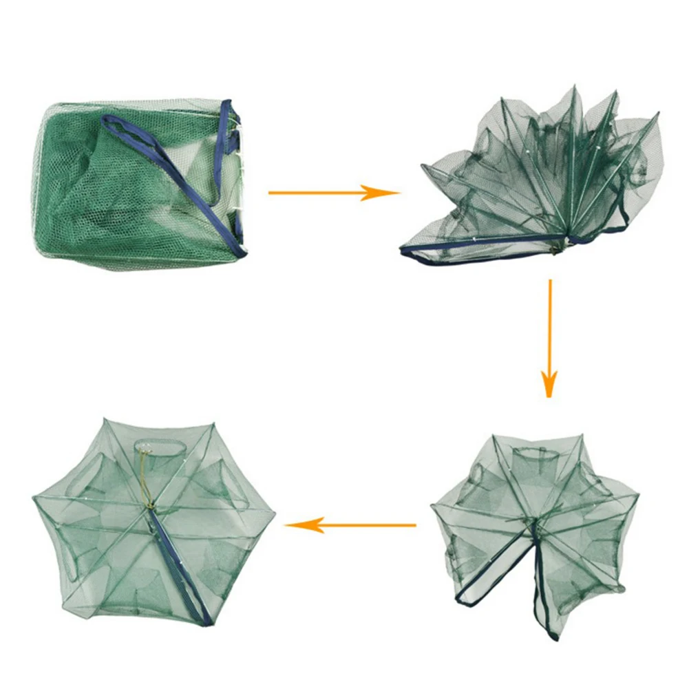Портативный сложить рыболовная сеть с шестигранной 6/8/16 отверстие Автоматическая рыбалка креветки Ловушка Рыба Креветки Минноу краб приманки Литой сетки ловушка