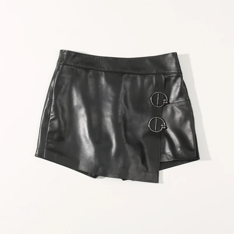 2019 Autumn New Sheepskin Pants Skirt Asymmetric Casual Pants Leather Pants Women Leather Skirt  Skirts Womens  Leather Skirt